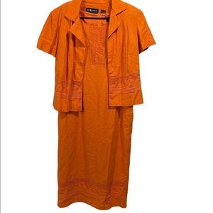 Vintage Sag Harbor Linen 2 Piece Set Tangerine Eclectic Hippie Swirl Shirt Dress